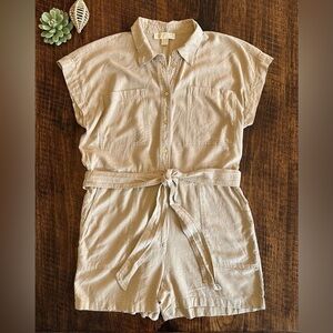 MICHAEL Michael Kors | Linen Blend Belted Safari Romper, Size XL